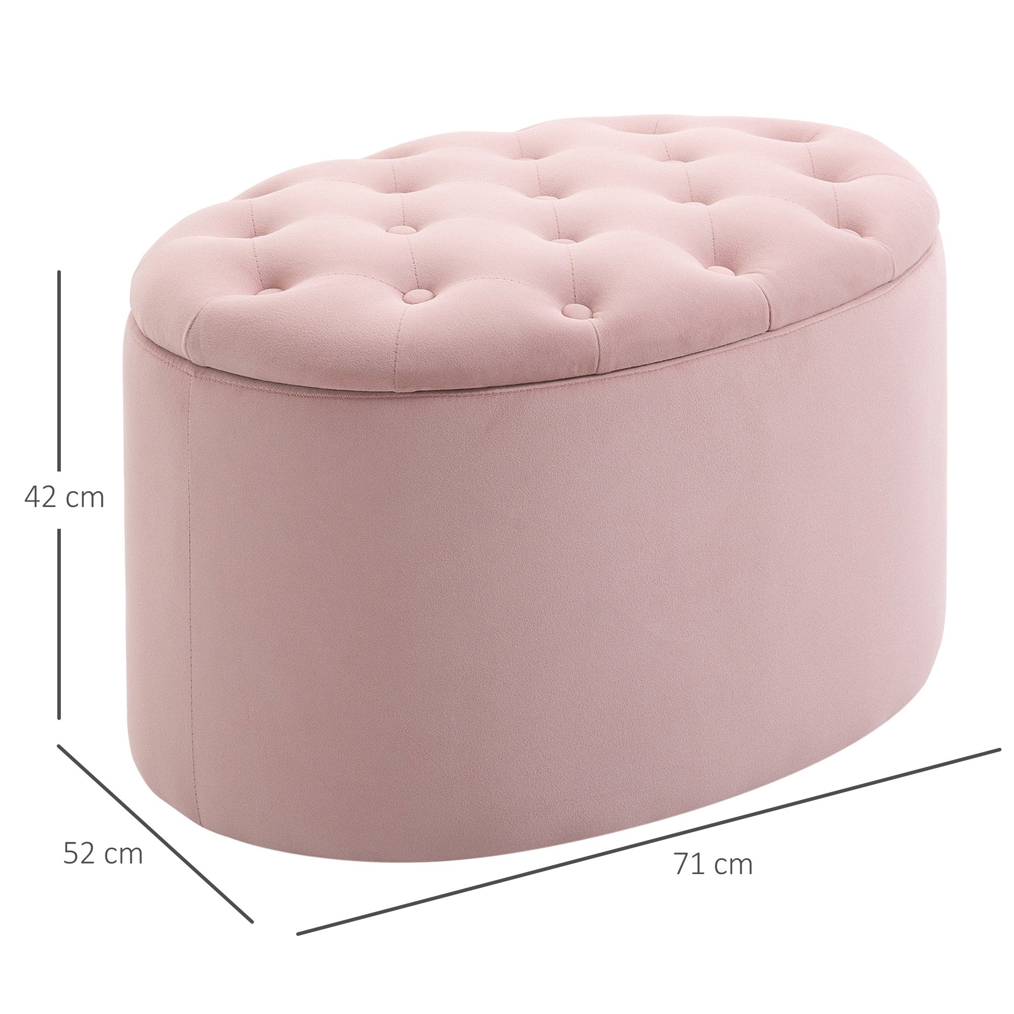 Pouf Contenitore Ovale Imbottito 71x52x42 cm in Velluto Rosa