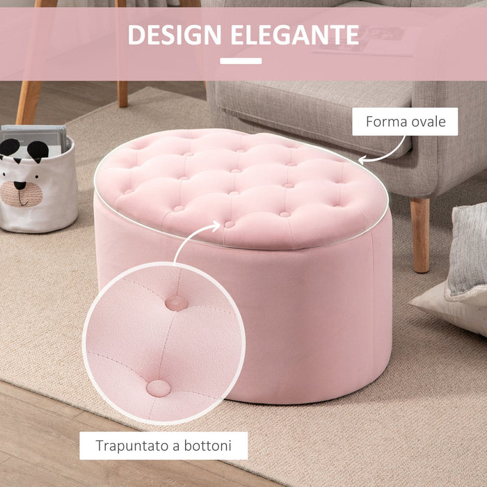 Pouf Contenitore Ovale Imbottito 71x52x42 cm in Velluto Rosa