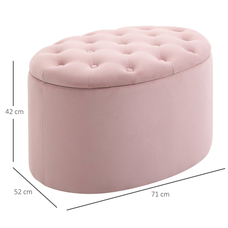 EASYCOMFORT  Pouf Contenitore Ovale Imbottito e Trapuntato in Velluto, 71x52x42cm, Rosa