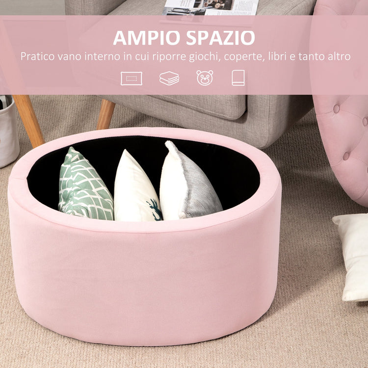 EASYCOMFORT  Pouf Contenitore Ovale Imbottito e Trapuntato in Velluto, 71x52x42cm, Rosa