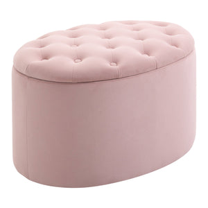 EASYCOMFORT  Pouf Contenitore Ovale Imbottito e Trapuntato in Velluto, 71x52x42cm, Rosa