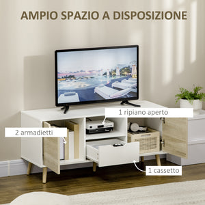 EasyComfort Mobile TV Moderno max 50" in Truciolato con Cassetti, Ripiani Aperti e Armadietti, 110x40x50 cm, Bianco e Colore Legno