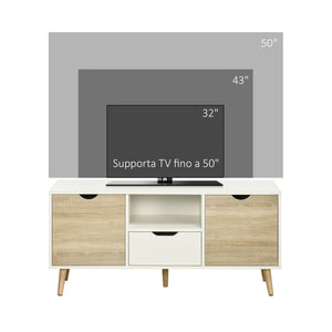 EasyComfort Mobile TV Moderno max 50" in Truciolato con Cassetti, Ripiani Aperti e Armadietti, 110x40x50 cm, Bianco e Colore Legno