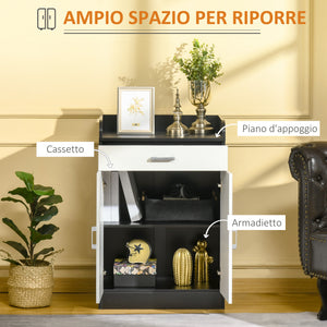 EASYCOMFORT  Mobiletto con Cassetto e Ripiano Regolabile per Cucina, Soggiorno e Anticamera, in MDF, 60x40x90cm, Bianco e Nero