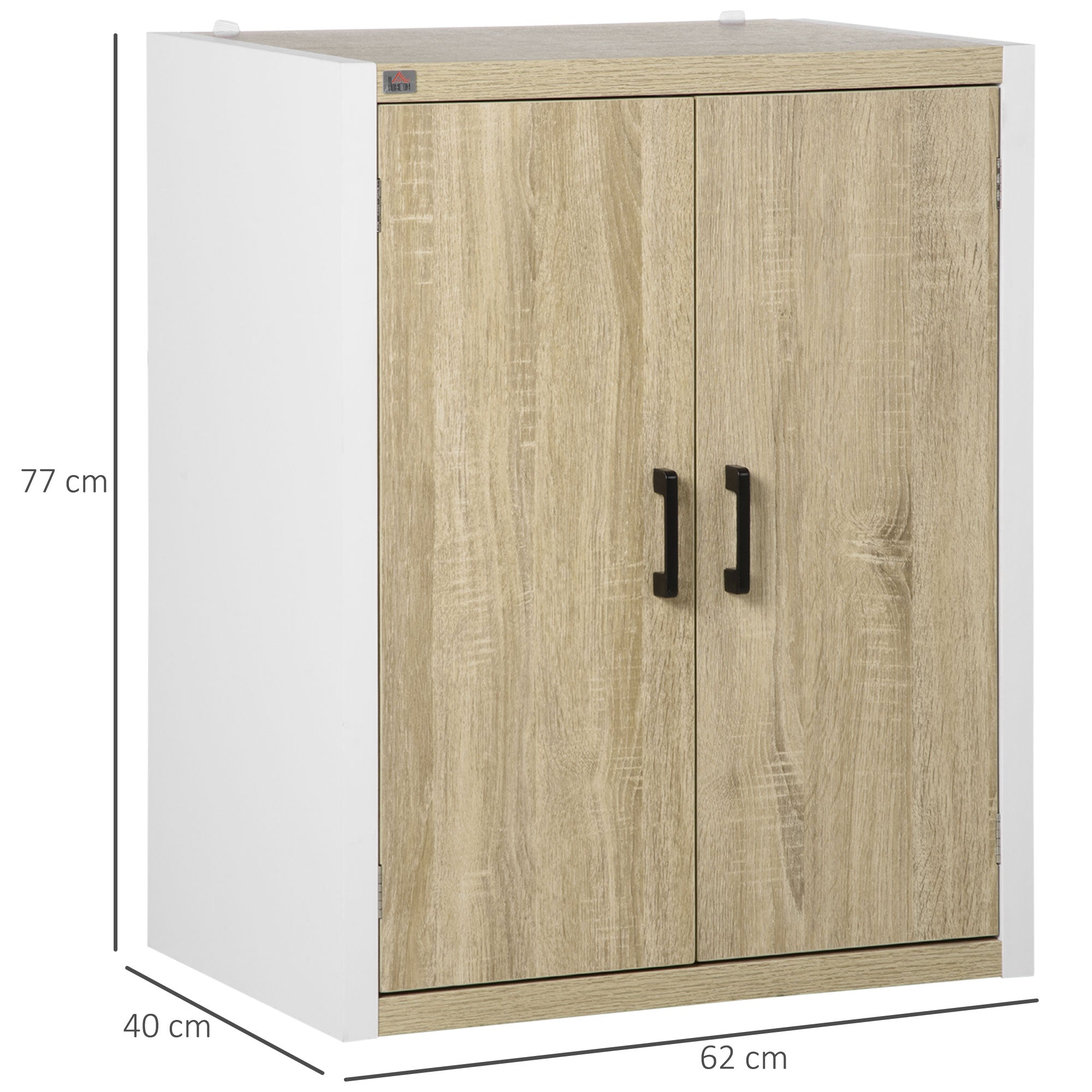 EASYCOMFORT  Mobiletto Multiuso per Ingresso e Soggiorno, Armadietto 2 Ante con Mensola Regolabile in MDF, 62x40x77cm, Bianco e Legno