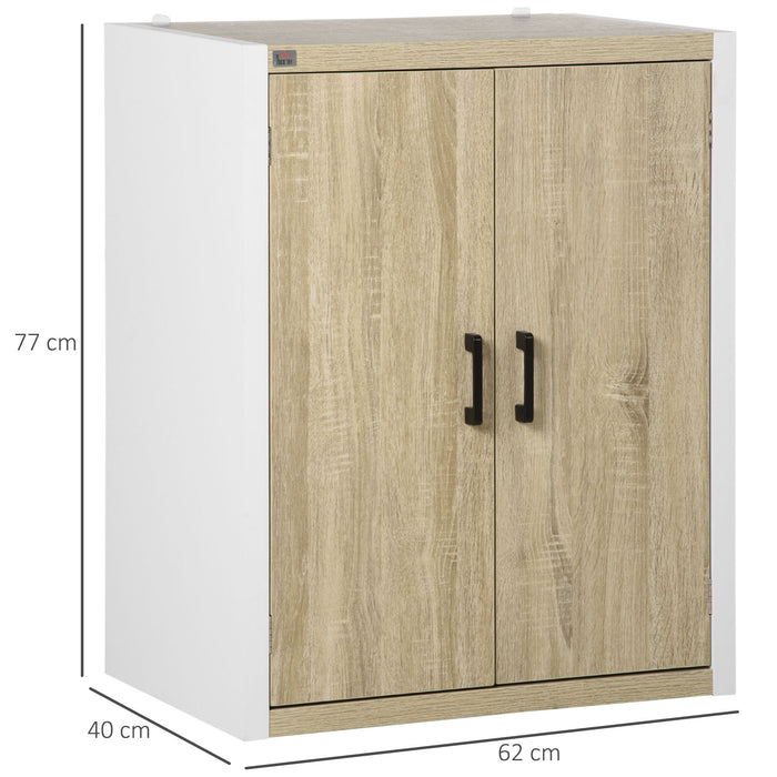 EASYCOMFORT  Mobiletto Multiuso per Ingresso e Soggiorno, Armadietto 2 Ante con Mensola Regolabile in MDF, 62x40x77cm, Bianco e Legno