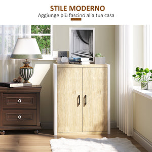 EASYCOMFORT  Mobiletto Multiuso per Ingresso e Soggiorno, Armadietto 2 Ante con Mensola Regolabile in MDF, 62x40x77cm, Bianco e Legno