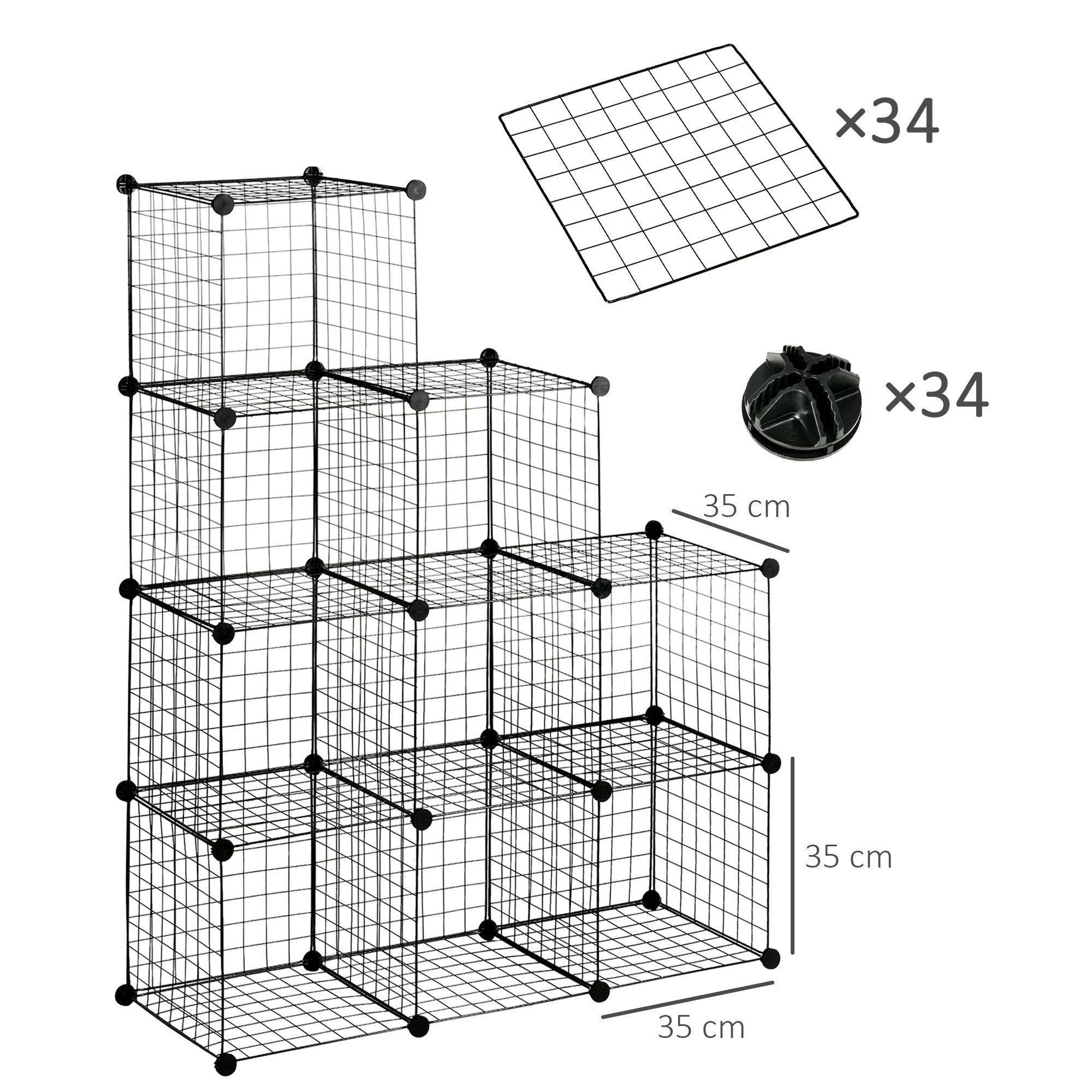 EasyComfort Mobile Libreria Salvaspazio, 9 Cubi in Rete con Pannelli in Acciaio e PP, 35x35x35 cm, Nero