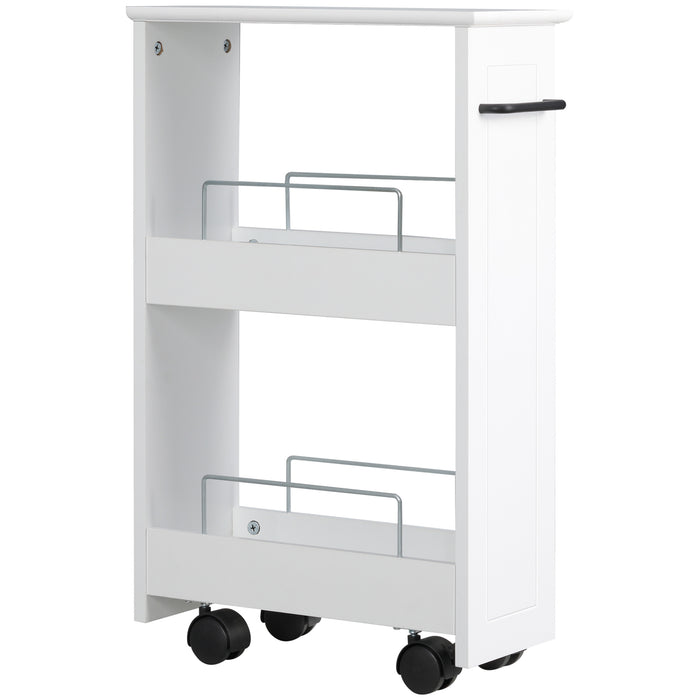 EasyComfort Carrello Salvaspazio Multiuso in Legno MDF e Ruote, 42.5x20.3x66.7cm, Bianco