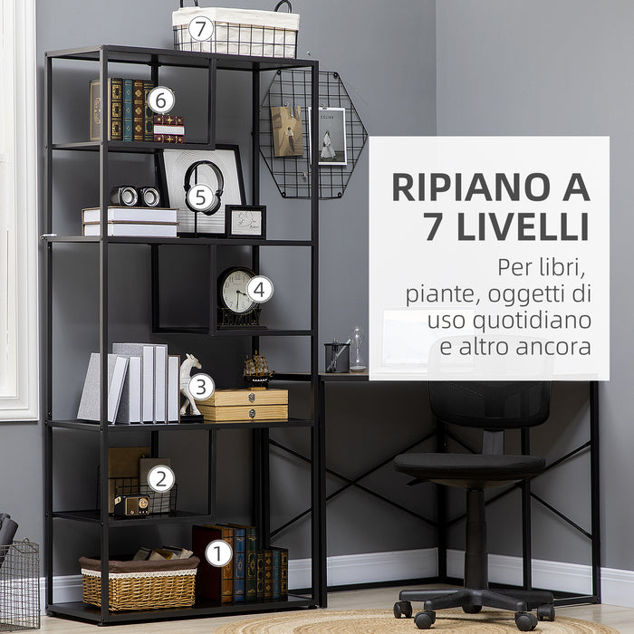 EasyComfort Mobile Libreria a 7 Livelli in Truciolato e Acciaio per Soggiorno, Camera da Letto e Ufficio, 83x34x180 cm, Nero