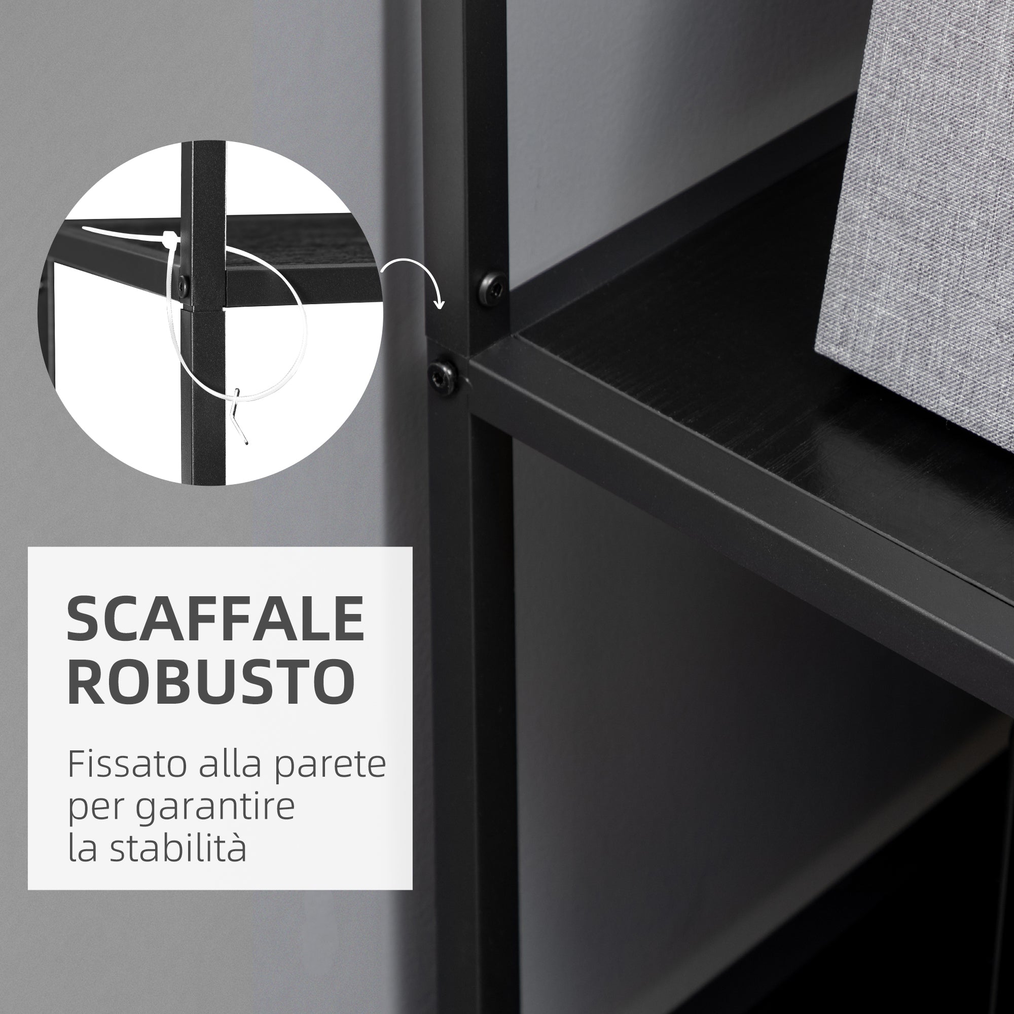 EasyComfort Mobile Libreria a 7 Livelli in Truciolato e Acciaio per Soggiorno, Camera da Letto e Ufficio, 83x34x180 cm, Nero