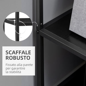 EasyComfort Mobile Libreria a 7 Livelli in Truciolato e Acciaio per Soggiorno, Camera da Letto e Ufficio, 83x34x180 cm, Nero