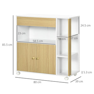 EasyComfort Carrello da Cucina in Truciolato con 4 Ripiani Aperti, un Cassetto e un Armadietto a 2 Ante, 80x39x85.5 cm