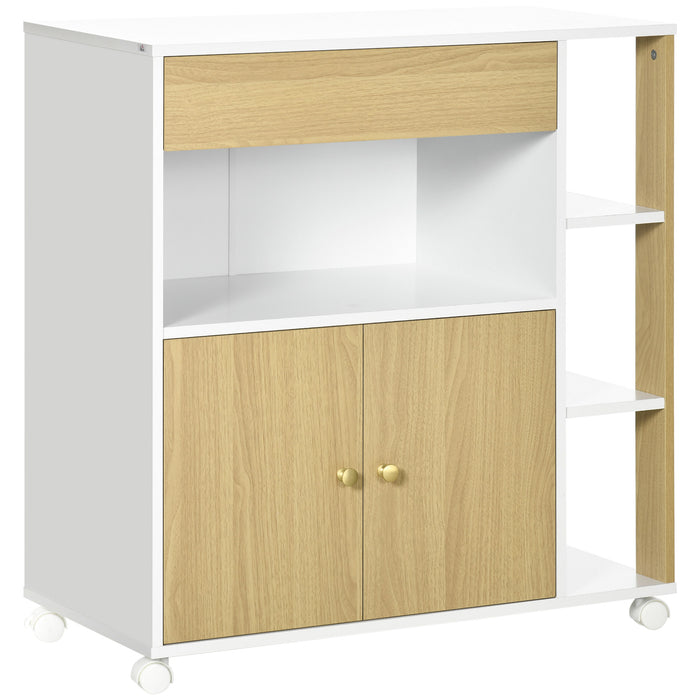 EasyComfort Carrello da Cucina in Truciolato con 4 Ripiani Aperti, un Cassetto e un Armadietto a 2 Ante, 80x39x85.5 cm