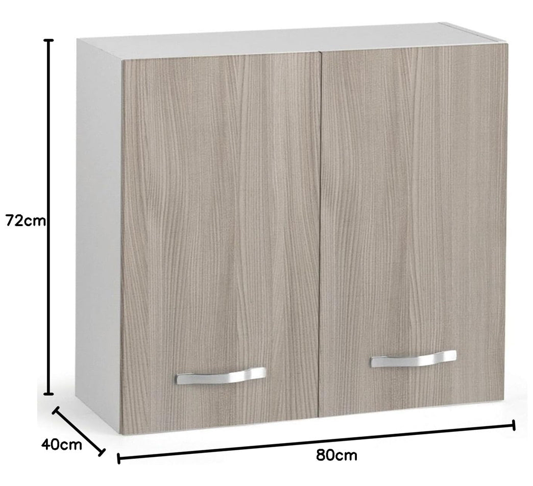 Pensile Cucina Componibile Legno Nobilitato 2 Ante 80x30x72H Bianco e Olmo