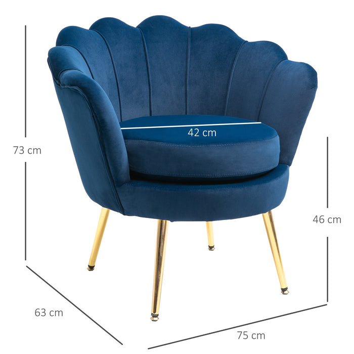 EASYCOMFORT  Poltrona Vintage di Design in Velluto Blu, Poltroncina da Camera con Schienale Alto 76x67x74cm