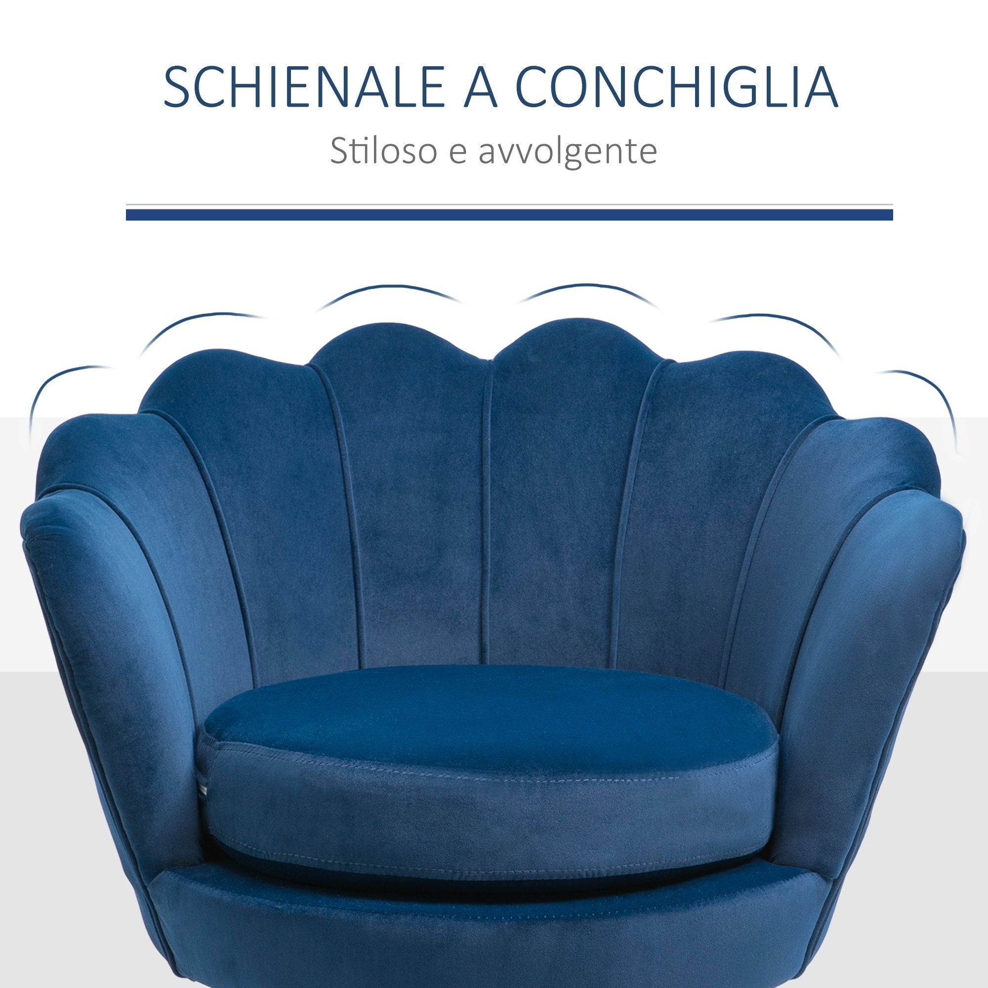 EASYCOMFORT  Poltrona Vintage di Design in Velluto Blu, Poltroncina da Camera con Schienale Alto 76x67x74cm