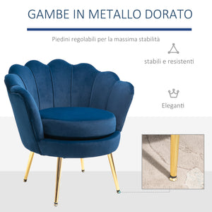 EASYCOMFORT  Poltrona Vintage di Design in Velluto Blu, Poltroncina da Camera con Schienale Alto 76x67x74cm