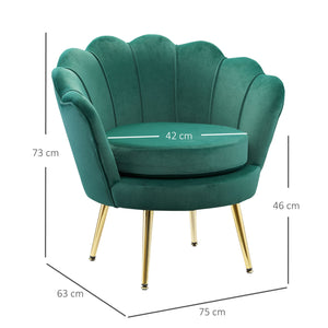 EASYCOMFORT  Poltrona Vintage di Design in Velluto Verde, Poltroncina da Camera con Schienale Alto 76x67x74cm