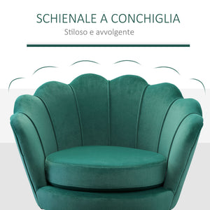 EASYCOMFORT  Poltrona Vintage di Design in Velluto Verde, Poltroncina da Camera con Schienale Alto 76x67x74cm