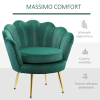 EASYCOMFORT  Poltrona Vintage di Design in Velluto Verde, Poltroncina da Camera con Schienale Alto 76x67x74cm