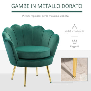 EASYCOMFORT  Poltrona Vintage di Design in Velluto Verde, Poltroncina da Camera con Schienale Alto 76x67x74cm