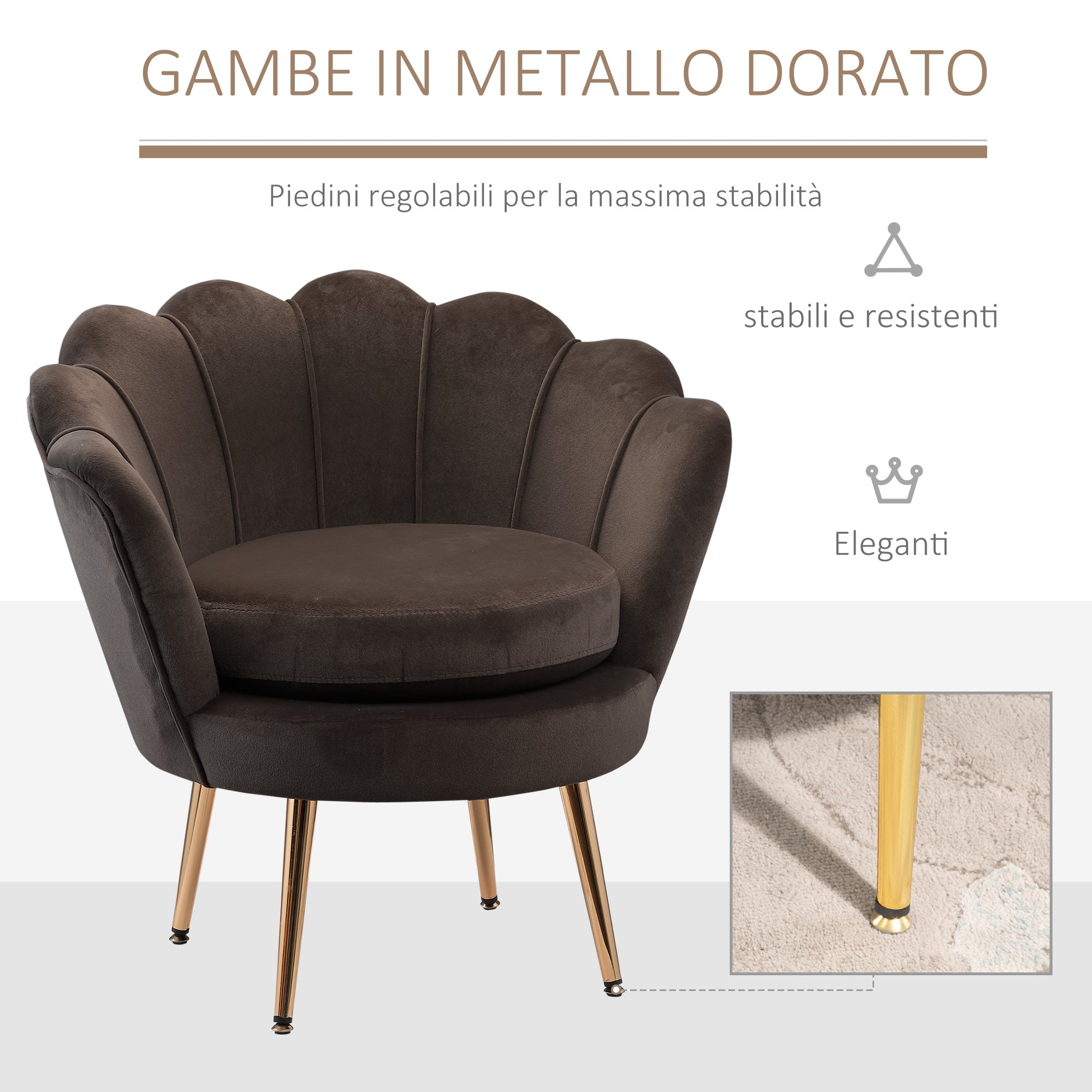 Poltrona Imbottita 76x67x74 cm in Tessuto Vellutato Grigio