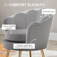 EASYCOMFORT  Poltrona Vintage di Design in Velluto Marrone, Poltroncina da Camera con Schienale Alto 76x67x74cm