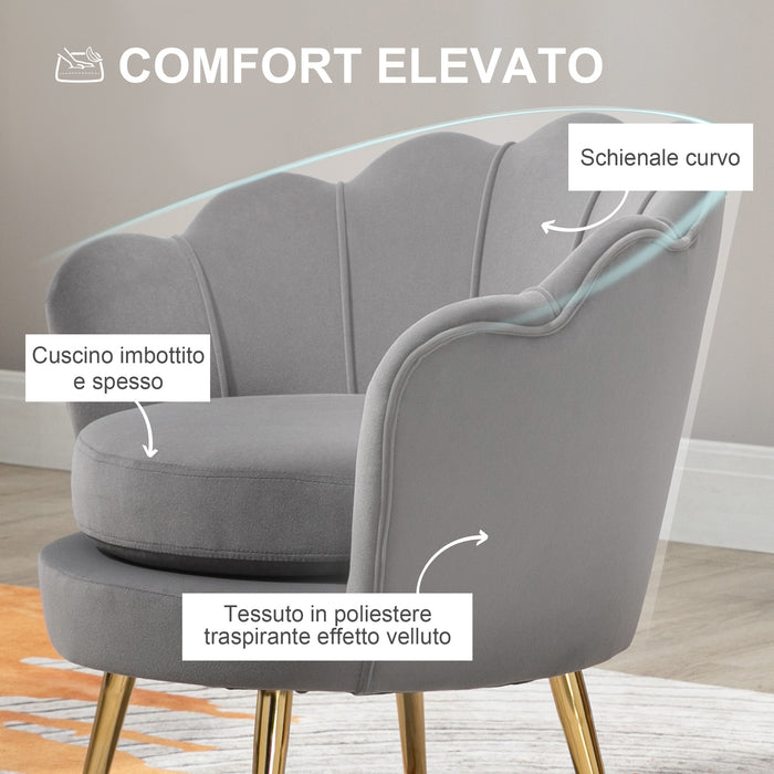 EASYCOMFORT  Poltrona Vintage di Design in Velluto Marrone, Poltroncina da Camera con Schienale Alto 76x67x74cm