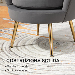 EASYCOMFORT  Poltrona Vintage di Design in Velluto Marrone, Poltroncina da Camera con Schienale Alto 76x67x74cm