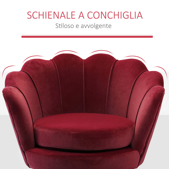 EASYCOMFORT  Poltrona Vintage di Design in Velluto Rosso Scuro, Poltroncina da Camera con Schienale Alto 76x67x74cm