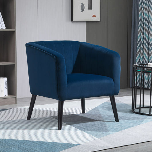 EASYCOMFORT Poltroncina Moderna Stile Nordico Copertura Velluto e Gambe in Legno, Blu