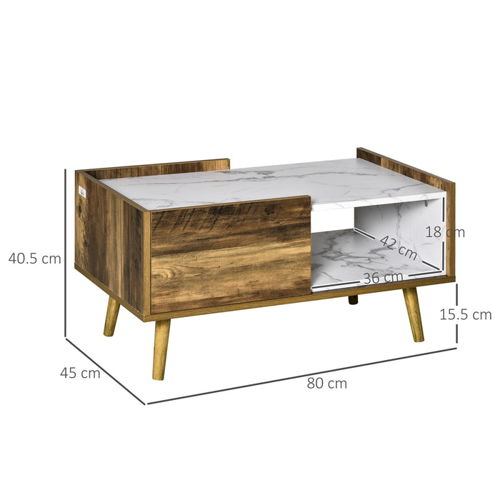 EASYCOMFORT  Tavolino da Caffè Rettangolare con Cassetto e Ripiano, 80x45x40.5cm, Marrone e Bianco