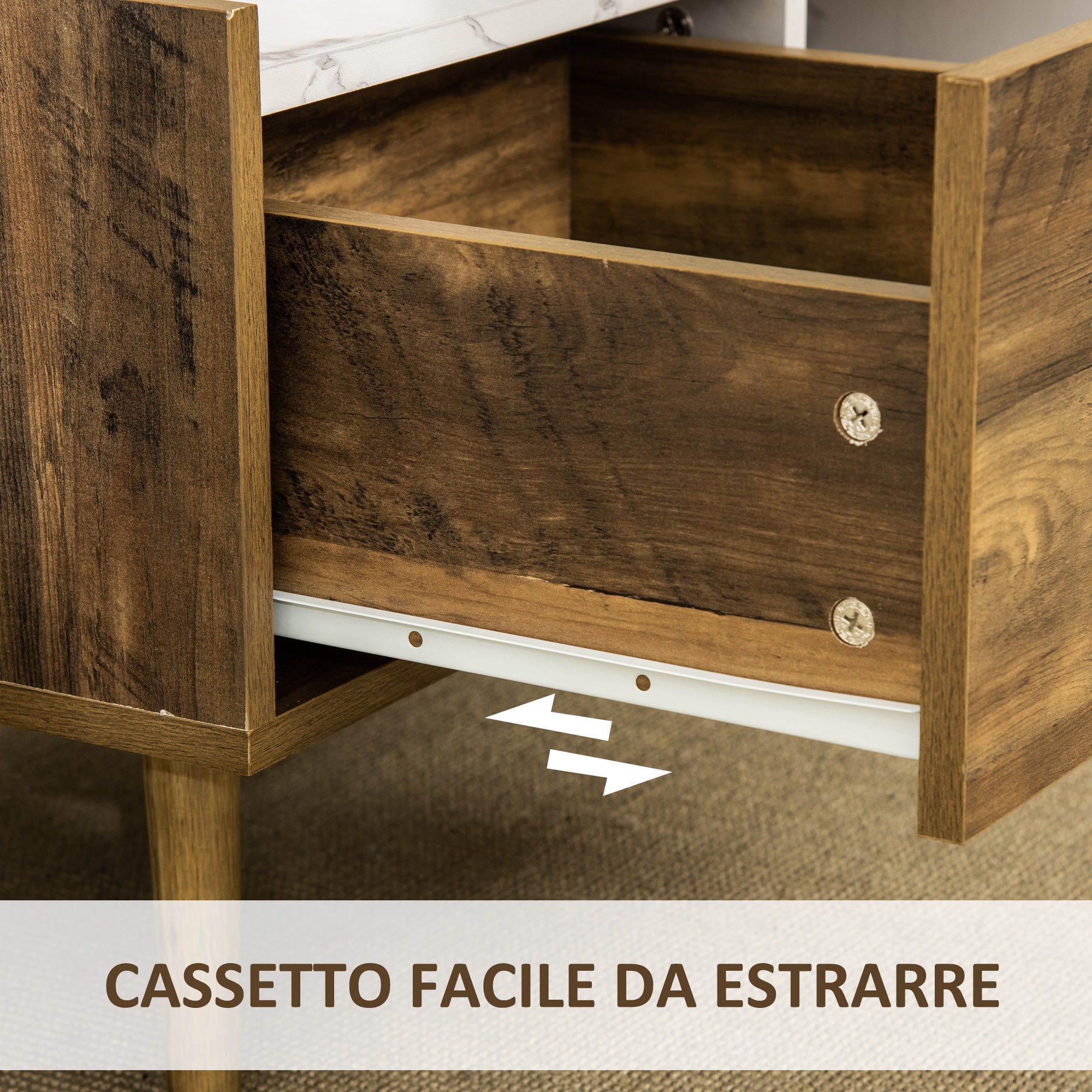 EASYCOMFORT  Tavolino da Caffè Rettangolare con Cassetto e Ripiano, 80x45x40.5cm, Marrone e Bianco