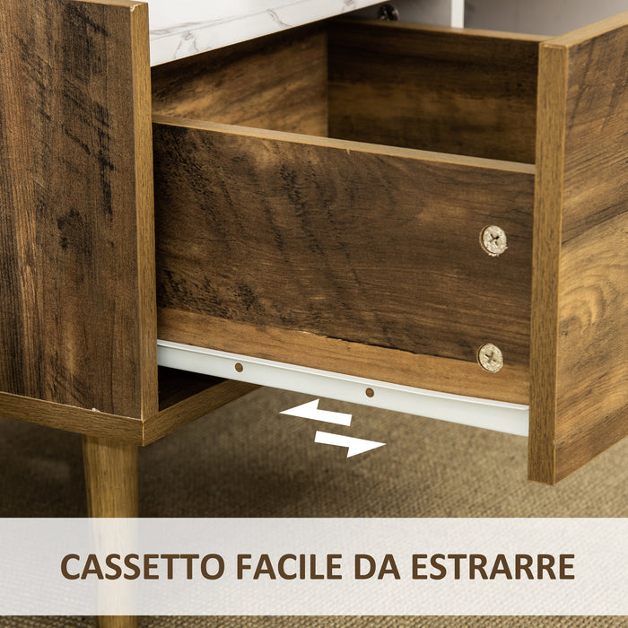 EASYCOMFORT  Tavolino da Caffè Rettangolare con Cassetto e Ripiano, 80x45x40.5cm, Marrone e Bianco