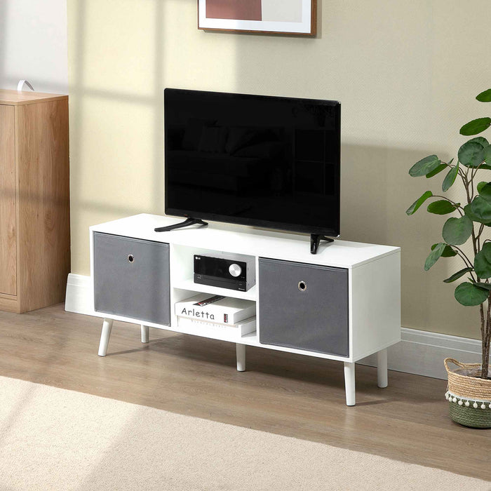 EASYCOMFORT  Mobile TV Fino a 50" con 2 Cassetti Removibili e 2 Ripiani Aperti, 110x29x46.5cm, Bianco e Grigio