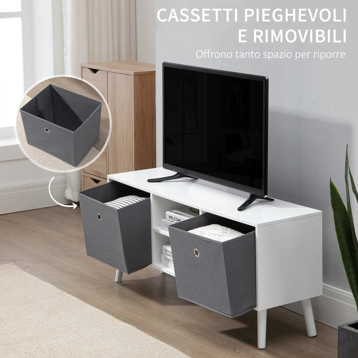 EASYCOMFORT  Mobile TV Fino a 50" con 2 Cassetti Removibili e 2 Ripiani Aperti, 110x29x46.5cm, Bianco e Grigio