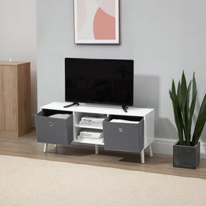 EASYCOMFORT  Mobile TV Fino a 50" con 2 Cassetti Removibili e 2 Ripiani Aperti, 110x29x46.5cm, Bianco e Grigio