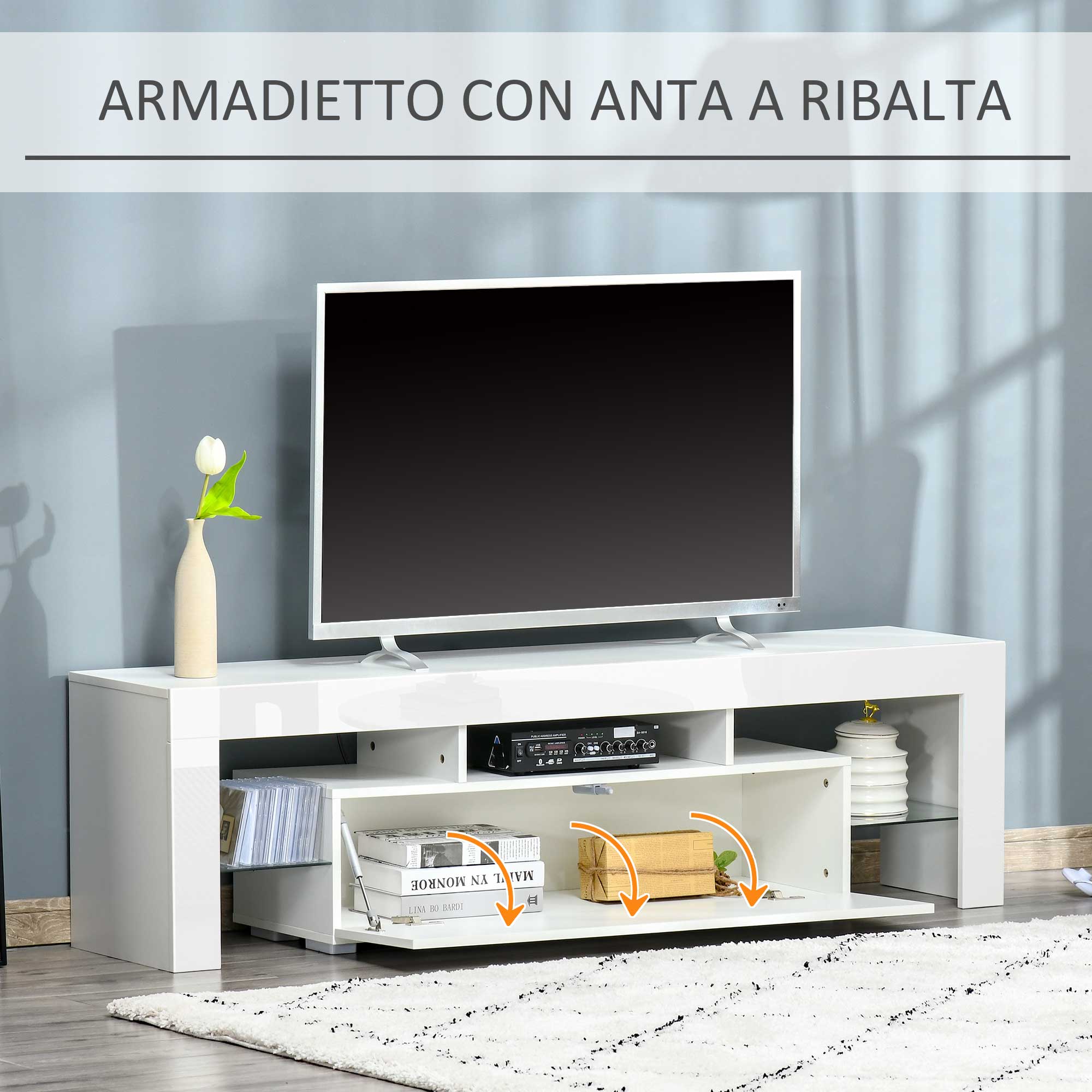 Mobile TV con Luci a LED 160x35x45 cm per TV fino a 65 Bianco