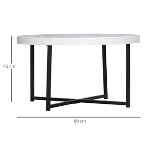 EASYCOMFORT  Tavolino da Caffè Rotondo con Piano Effetto Marmo in MDF e Gambe in Metallo, ?80x45 cm, Bianco