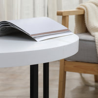 EASYCOMFORT  Tavolino da Caffè Rotondo con Piano Effetto Marmo in MDF e Gambe in Metallo, ?80x45 cm, Bianco