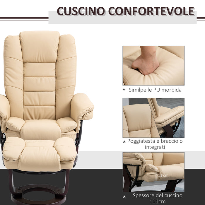 EASYCOMFORT  Set Poltrona Relax e Pouf Poggiapiedi, Girevole a 360° e Reclinabile, Similpelle PU