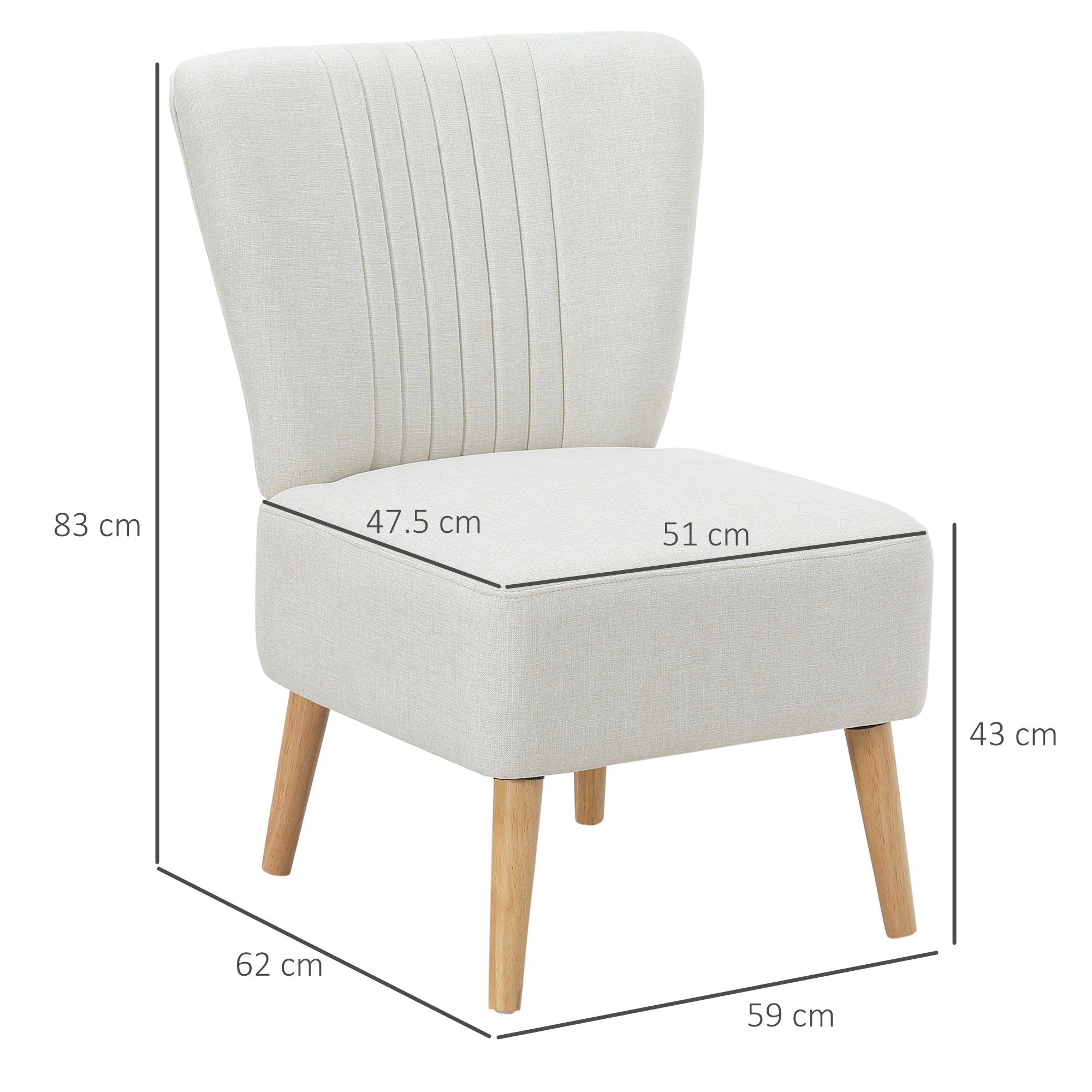 Poltrona Imbottita 59x62x83 cm in Tessuto Bianco