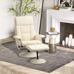 EASYCOMFORT  Poltrona Relax Reclinabile fino 135° con Seduta Girevole e Pouf Poggiapiedi, 80x69x110cm, Crema