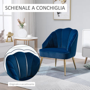 Easycomfort Poltrona in Velluto Imbottita con Schienale a Conchiglia per Camera e Salotto, 63x65x84cm