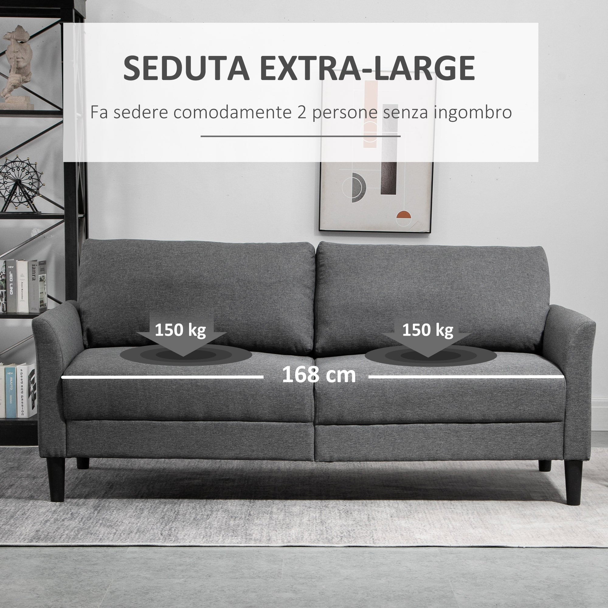 EASYCOMFORT  Divano a 2 Posti Moderno in Tessuto Effetto Lino con Braccioli Imbottiti 191x79x87cm Grigio