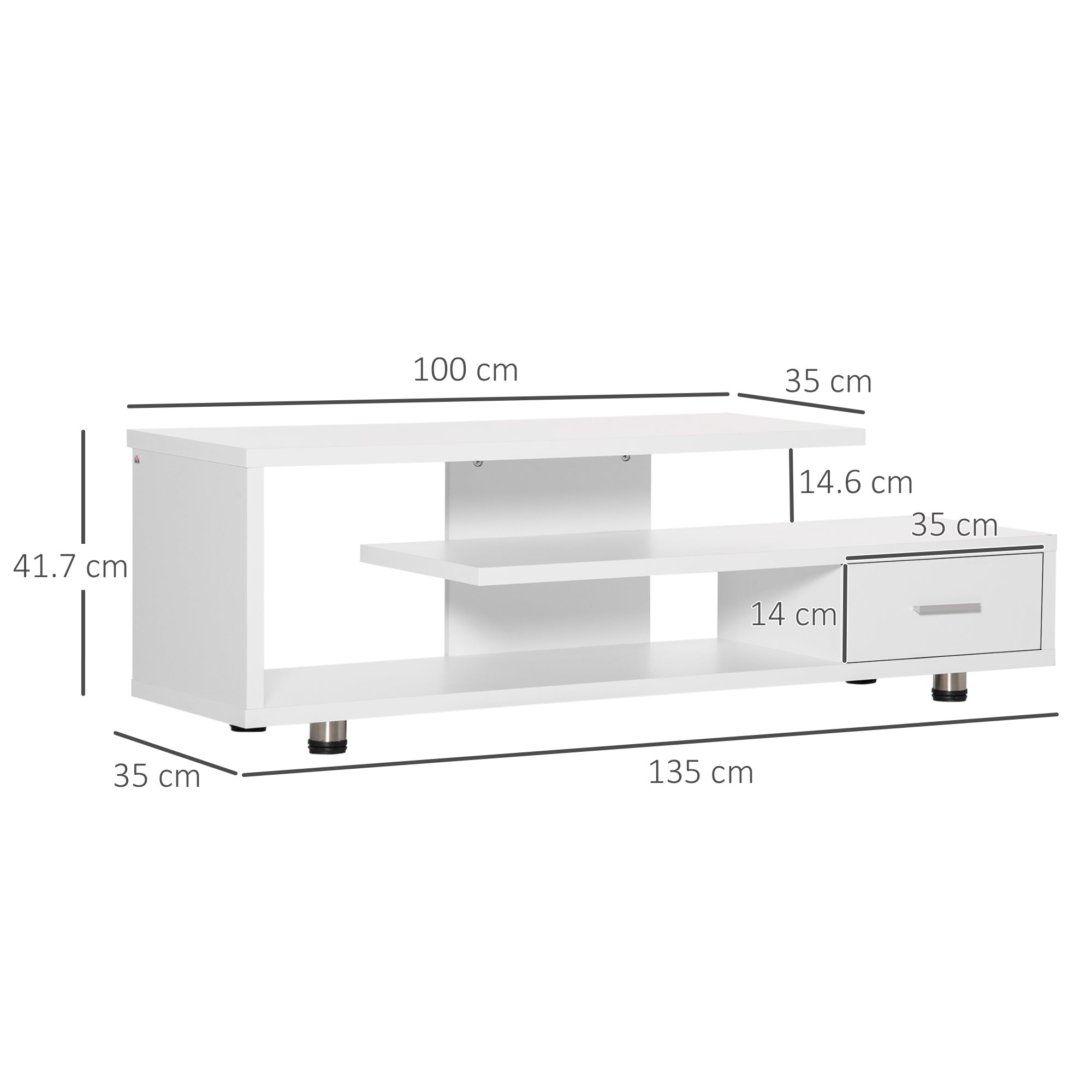 EasyComfort Mobile TV Moderno per TV fino a 45", Mobile TV Aperto in Truciolato con Cassetto, 135x35x41.7 cm