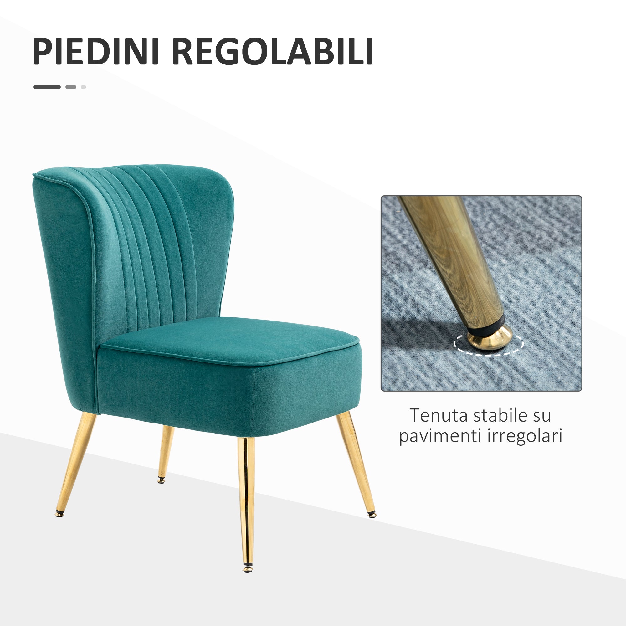 EASYCOMFORT  Poltrona Moderna in Stile Scandinavo Imbottita e Rivestita in Tessuto Vellutato, 56x65.5x82.5cm - Verde