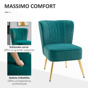 EASYCOMFORT  Poltrona Moderna in Stile Scandinavo Imbottita e Rivestita in Tessuto Vellutato, 56x65.5x82.5cm - Verde