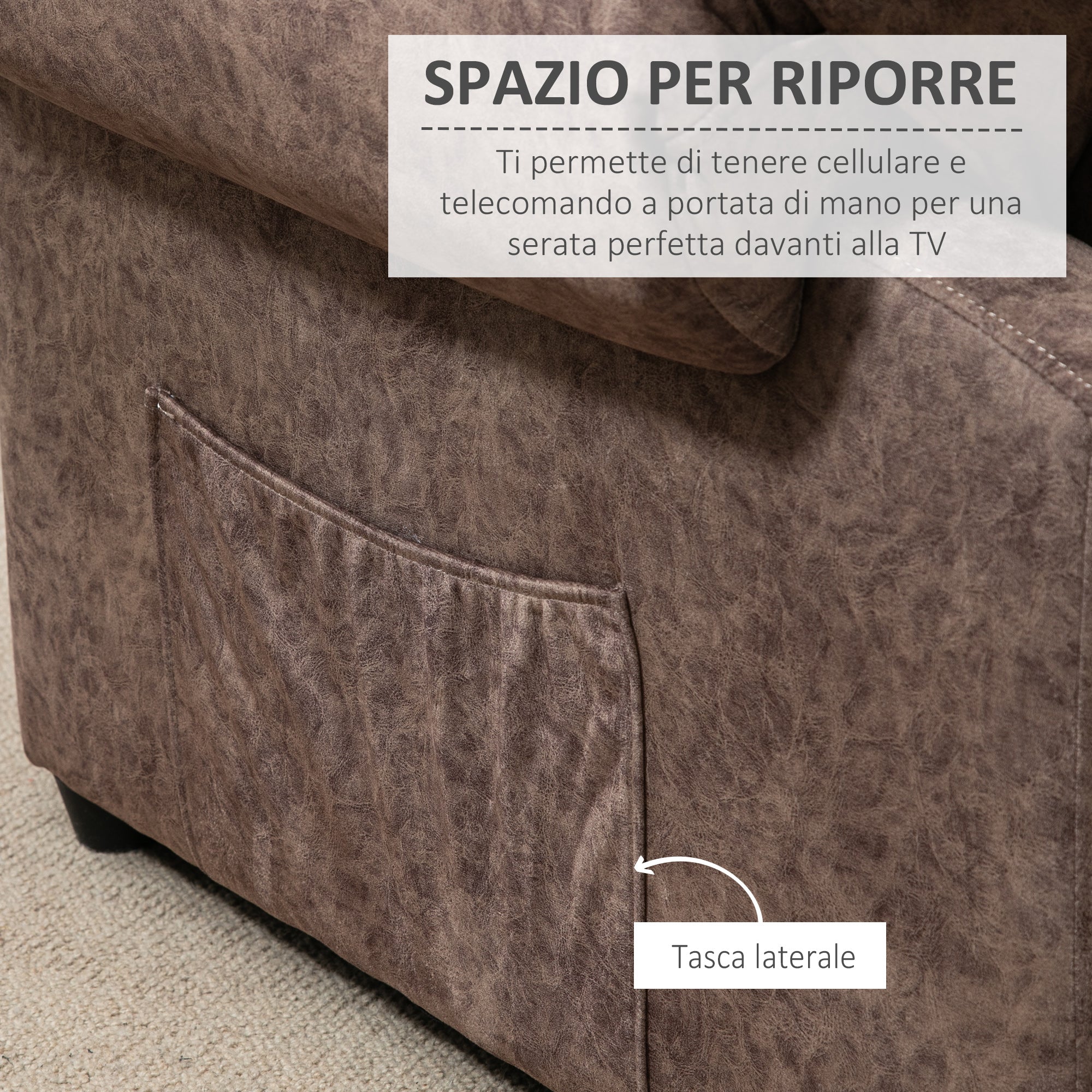 EASYCOMFORT  Poltrona Relax Reclinabile Manualmente in Tessuto con Imbottitura Extra, Marrone